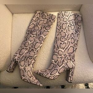 GENUINE LEATHER Snake Print Knee-High Heeled Boots